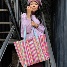 Load image into Gallery viewer, Wildflower Candy Cane Shopper Tote Bag for Women-model