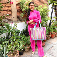 Load image into Gallery viewer, Wildflower Candy Cane Shopper Tote Bag for Women-model2